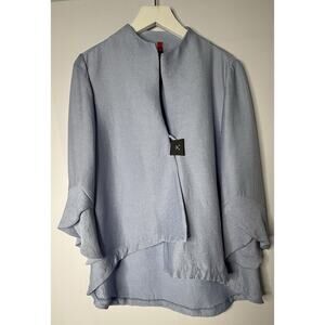 IC by Connie K Ribbed Jacket Cardigan Sz L Blue Artsy Wearable Art Lagenlook